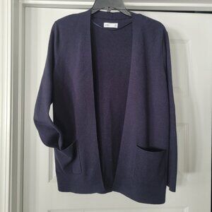 Croft & Barrow Sweater Navy size MP Open Front with Pockets Cotton Blend SOFT